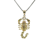 14KT Gold Charm Large Tri Tone Scorpion with Jointed Tail White CZ Stones Tail Tip Center Stone and Joint with Plain Bell