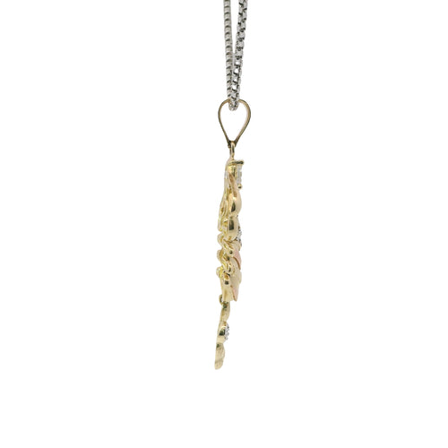 14KT Gold Charm Large Tri Tone Scorpion with Jointed Tail White CZ Stones Tail Tip Center Stone and Joint with Plain Bell