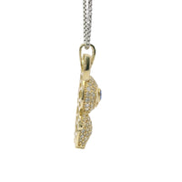 14KT Gold Charm Large 3D Flat Back LaBuBu Navy Blue Oval CZ Stones Eyes, White CZ Stones Body and Bell