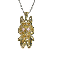 14KT Gold Charm Large 3D Flat Back LaBuBu Pink Oval CZ Stones Eyes, White CZ Stones Body and Bell