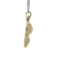 14KT Gold Charm Large 3D Flat Back LaBuBu Pink Oval CZ Stones Eyes, White CZ Stones Body and Bell