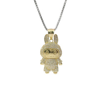 14KT Gold Charm Large 3D Flat Back LaBuBu White CZ Stones Body and Plain Bell