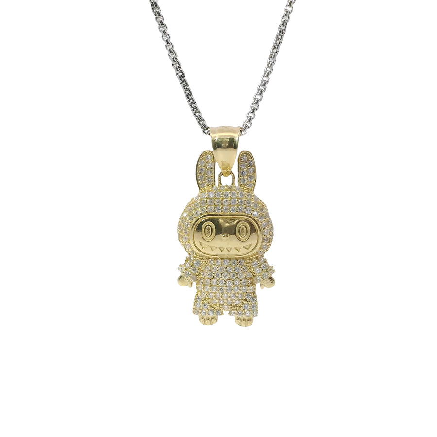14KT Gold Charm Large 3D Flat Back LaBuBu White CZ Stones Body and Plain Bell