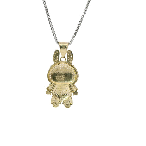 14KT Gold Charm Large 3D Flat Back LaBuBu White CZ Stones Body and Plain Bell