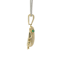 14KT Gold Charm Large 3D Frog with Green CZ Stones Eyes and Flat Back White CZ Stones Body and Bell