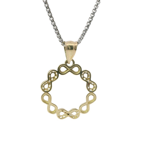 14KT Gold Charm Large White CZ Stones and Plain Infinity Wreath with Plain Bell
