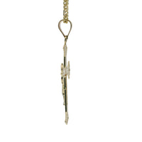 14KT Gold Charm Large Two Tone Wing Ends Crucifix Cross with Plain Bell