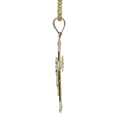 14KT Gold Charm Large Two Tone Wing Ends Crucifix Cross with Plain Bell