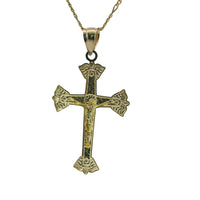 14KT Gold Charm Large Two Tone Wing Ends Crucifix Cross with Plain Bell