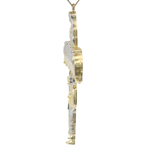 14KT Gold Charm Large Two Tone Last Supper Cross with Virgin Mary and St Jude Center and Plain Bell