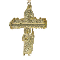 14KT Gold Charm Large Two Tone Last Supper Cross with Virgin Mary and St Jude Center and Plain Bell