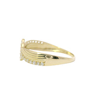 14KT Gold Ring Women's Light Weight Floating 3 Marquise White CZ Stone Center with White CZ Stones Bypass Ribbed Band