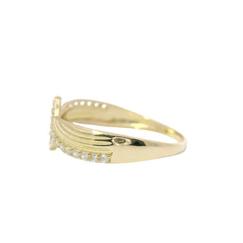 14KT Gold Ring Women's Light Weight Floating 3 Marquise White CZ Stone Center with White CZ Stones Bypass Ribbed Band