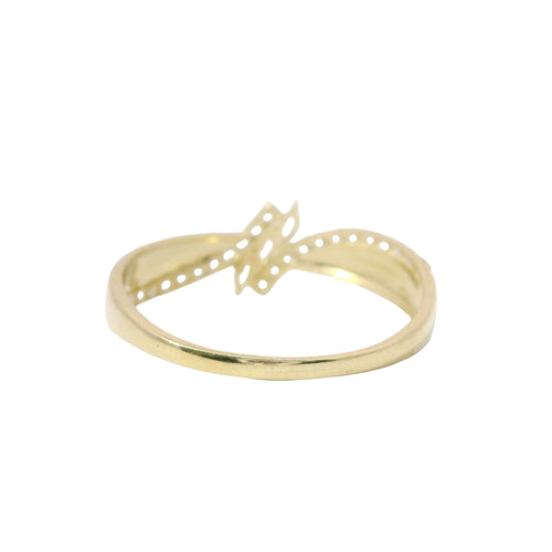 14KT Gold Ring Women's Light Weight Floating 3 Marquise White CZ Stone Center with White CZ Stones Bypass Ribbed Band