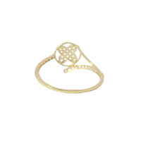 14KT Gold Ring Women's Light Weight White CZ Stone Clover Center with Open Round Rope Border and White CZ Stone Bypass Band