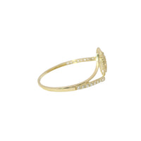 14KT Gold Ring Women's Light Weight White CZ Stone Clover Center with Open Round Rope Border and White CZ Stone Bypass Band