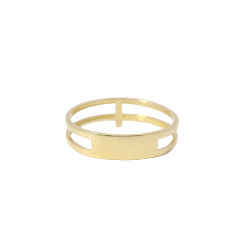 14KT Gold Ring Women's Light Weight Mini Cross Center with Plain Split Band