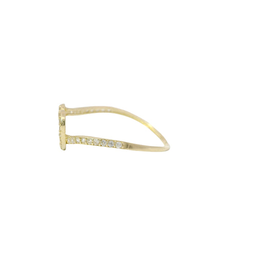 14KT Gold Ring Women's Light Weight Open White CZ Stones Heart Outline with White CZ Stones Closed Bypass Band
