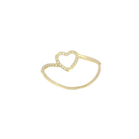 14KT Gold Ring Women's Light Weight Open White CZ Stones Heart Outline with White CZ Stones Closed Bypass Band