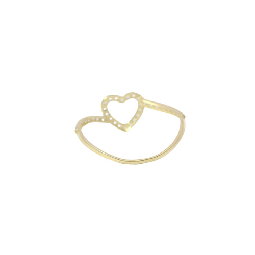 14KT Gold Ring Women's Light Weight Open White CZ Stones Heart Outline with White CZ Stones Closed Bypass Band