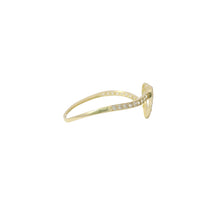 14KT Gold Ring Women's Light Weight Open White CZ Stones Heart Outline with White CZ Stones Closed Bypass Band