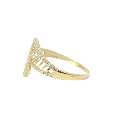 14KT Gold Ring Women's Light Weight Open Stipe Lasso with White CZ Stones Border Bypass Band