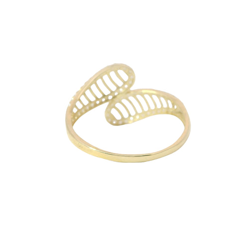 14KT Gold Ring Women's Light Weight Open Stipe Lasso with White CZ Stones Border Bypass Band