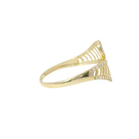 14KT Gold Ring Women's Light Weight Open Stipe Lasso with White CZ Stones Border Bypass Band