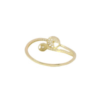 14KT Gold Ring Women's Light Weight White CZ Stones Round Pacman Shape Disc Center with Plain Round Disk Bypass Band