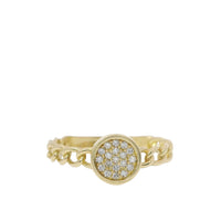14KT Gold Ring Women's Mini Light Weight White CZ Stones Round Cluster Center with Curb Link Band