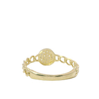 14KT Gold Ring Women's Mini Light Weight White CZ Stones Round Cluster Center with Curb Link Band