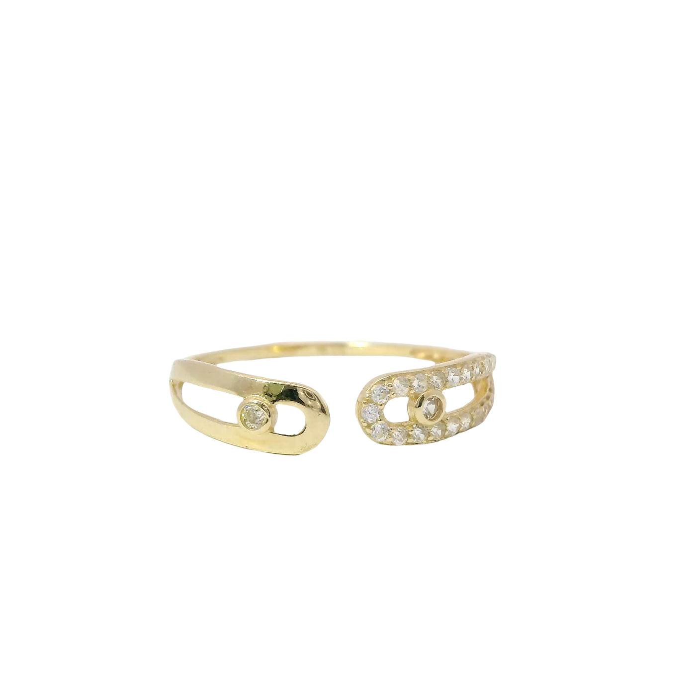 14KT Gold Ring Women's Light Weight White CZ Stone Belt / Plain Belt Split Band