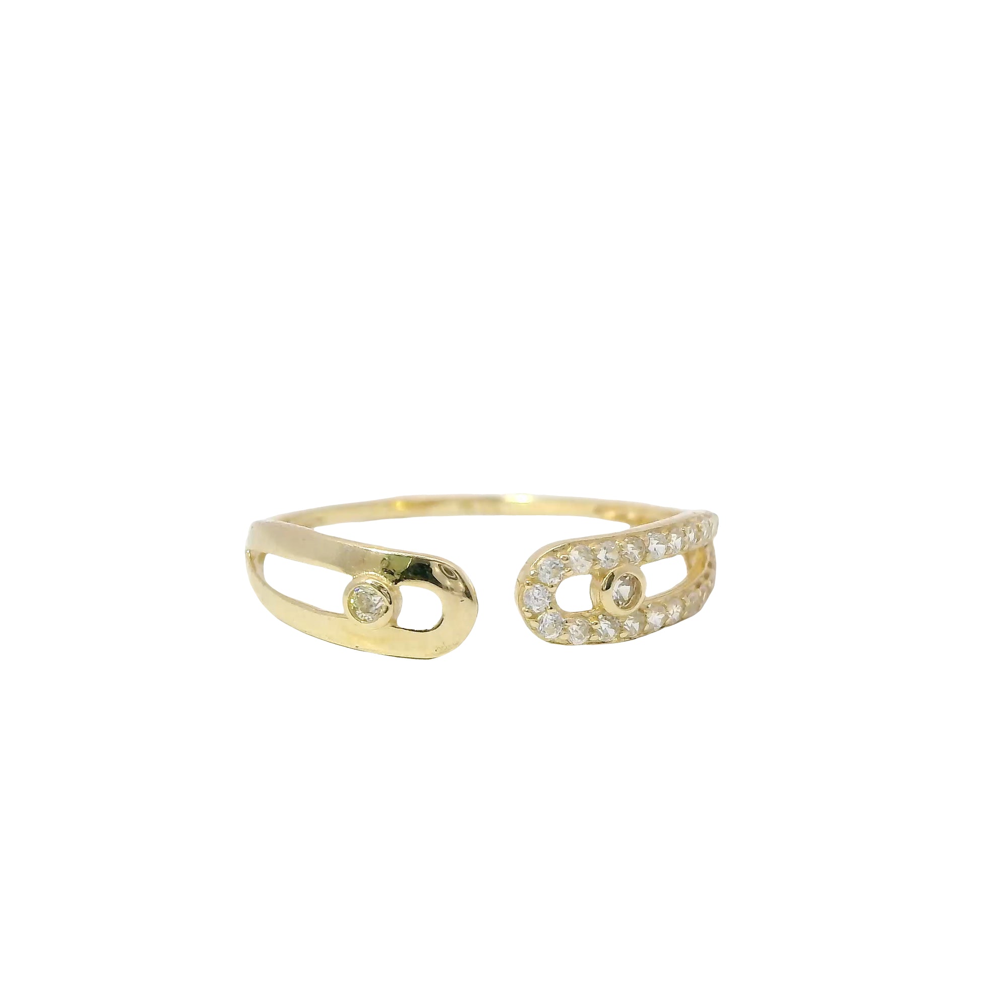14KT Gold Ring Women's Light Weight White CZ Stone Belt / Plain Belt Split Band