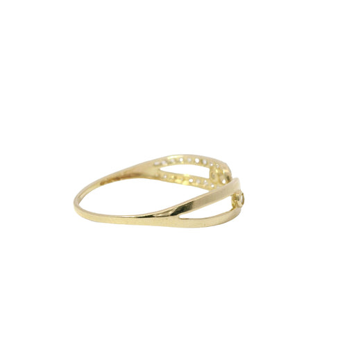 14KT Gold Ring Women's Light Weight White CZ Stone Belt / Plain Belt Split Band