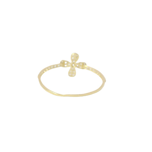 14KT Gold Ring Women's Light Weight White CZ Stones Four Petal Flower Center and Band