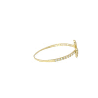 14KT Gold Ring Women's Light Weight White CZ Stones Four Petal Flower Center and Band