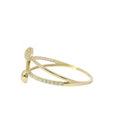 14KT Gold Ring Women's Light Weight White CZ Stone Split Tear Drop Bypass Band