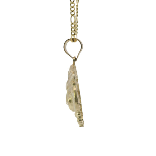 14KT Gold Charm Medium Diamond Cut Lion Head with Plain Bell