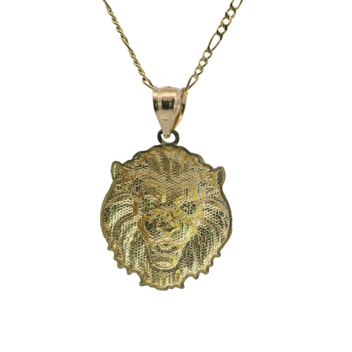 14KT Gold Charm Medium Diamond Cut Lion Head with Plain Bell