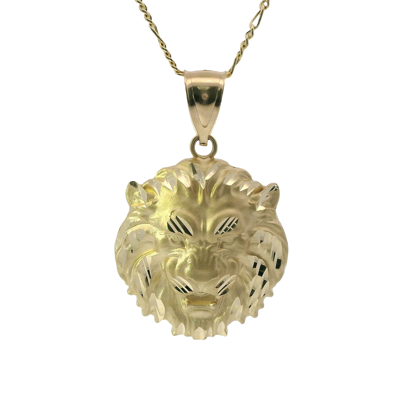 14KT Gold Charm Large Diamond Cut Lion Head with Plain Bell