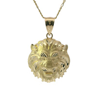 14KT Gold Charm Large Diamond Cut Lion Head with Plain Bell