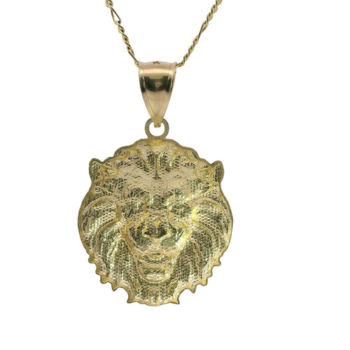 14KT Gold Charm Large Diamond Cut Lion Head with Plain Bell
