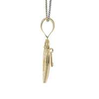 14KT Gold Charm Large Flat Back Lock and Key Puff Heart with White CZ Stones Edge and Bell