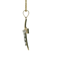 14KT Gold Charm Extra Large Two Tone Three Row White CZ Stones Crucifix Cross with Plain Bell