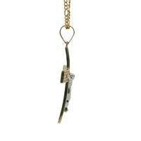 14KT Gold Charm Extra Large Two Tone Three Row White CZ Stones Crucifix Cross with Plain Bell