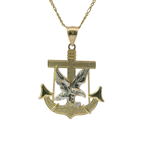 14KT Gold Charm Large Two Tone Eagle Anchor with Plain Bell
