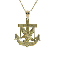 14KT Gold Charm Large Two Tone Eagle Anchor with Plain Bell