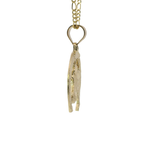 14KT Gold Charm Large Diamond Cut Horsehead Center with Horseshoe Border and Plain Bell