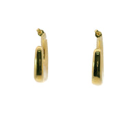 14KT Gold Earrings Large Plain Puff 6mm Half Hoops Square with Push Back Post and Butterfly Backs