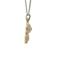14KT Gold Charm Large 3D Flat Back LaBuBu Navy Blue Oval CZ Stones Eyes, Light Pink CZ Stones Body and Bell